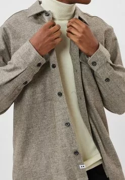 Minimum Kendo - Overhemd - Greige Melange -Minimum Winkel 63072b00b91a47b8b6852562dd4a18a3